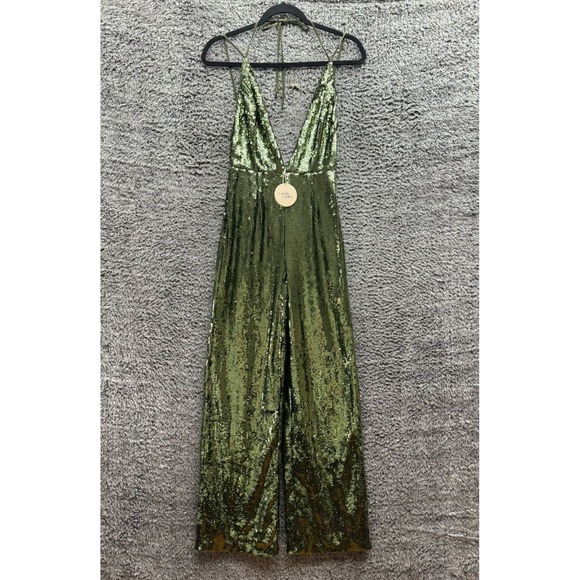 NWT Camila Coeho Backless Sleeveless Sequin Jumpsuit Green Womens